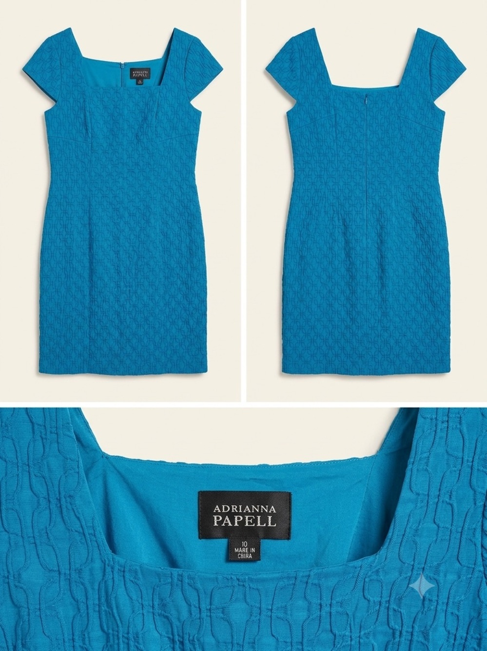 Adrianna Papell Bright Teal Textured Square-Neck Sheath